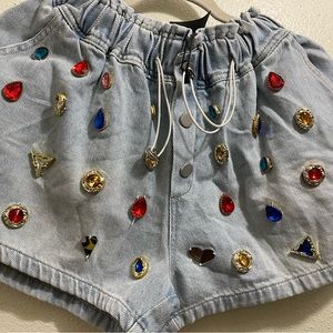 Gem stone denim shorts
